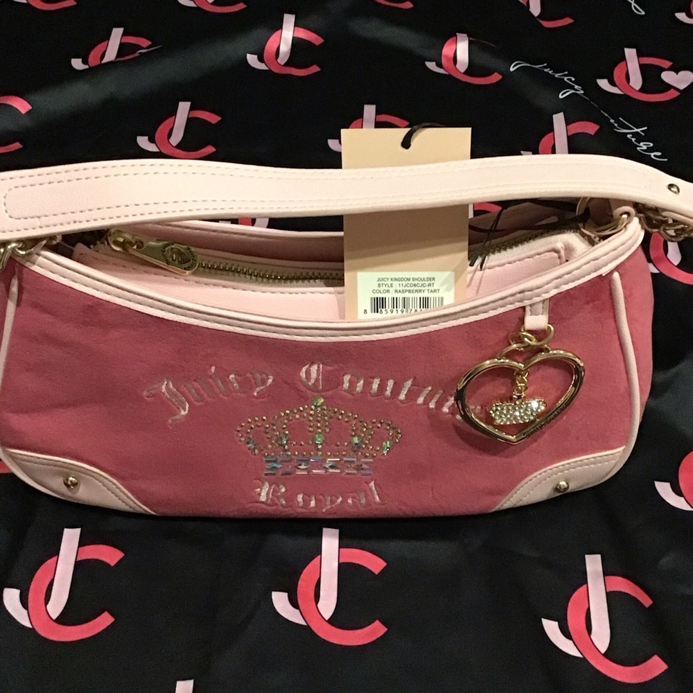 Juicy Couture royal kingdom shoulder bag, larger size pink velour